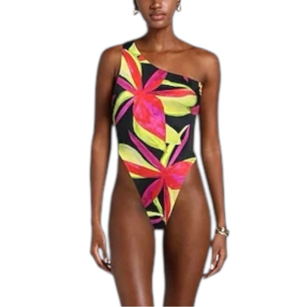 Louisa Ballou Plunge Printed One-piece XS Floral Neon‎ Swimsuit